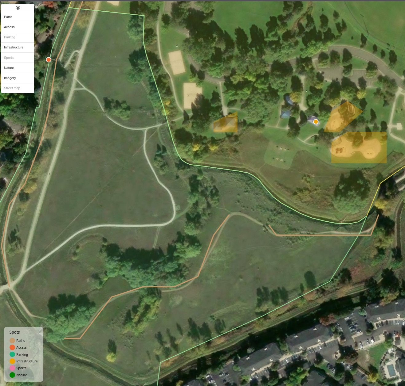 Ross Natural Area and the park edge: the social trails, the canal and the two playgrounds
